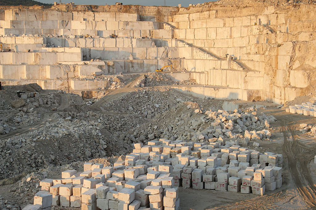 Stone Quarry with blocks of white stone